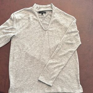 1. State Light Gray V-Neck cut out mock turtleneck Sweater
